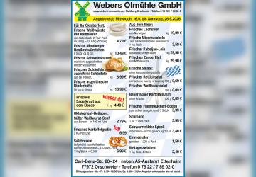 O'zapft is bei der Webers &Ouml;lm&uuml;hle: Oktoberfest-Angebote bis 26. September