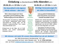 Info-Abende am 09. und 16.06.2026 um 19.00 Uhr in Lahr (kostenlos) - "Die Gesundheit in die eigenen H&auml;nde nehmen - aber wie?" und "Wichtige Voraussetzungen f&uuml;r ein Leben in Gesundheit"